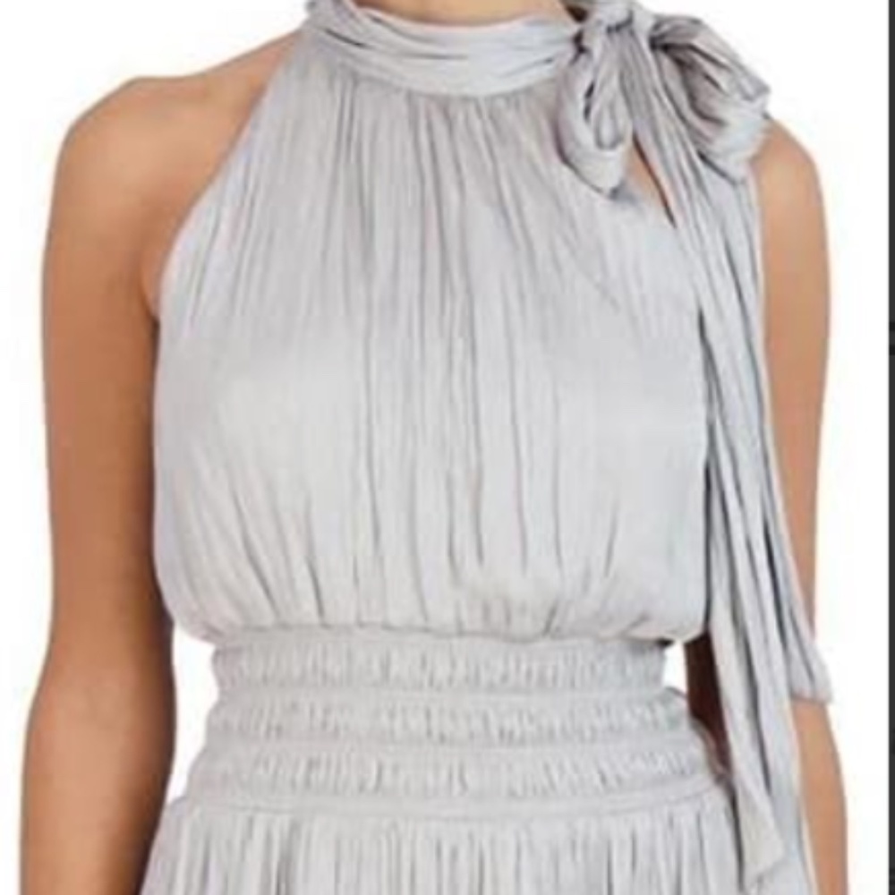 BCBGMAXAZRIA Fit and Flare Maxi Dress Sleeveless Smocked Waist Halter Neck NWT - Picture 4 of 5